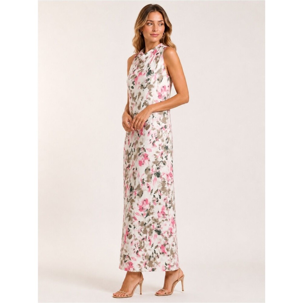 Vince Camuto Watercolor Floral Maxi Dress High Neck Flowy Sleeveless XL NEW